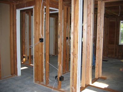 new closet framed in, new wires pulled in bedrooms