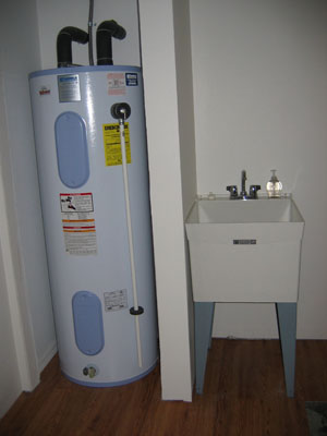 hot water heater and utility sink
